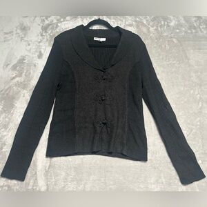 Lana Lee Wool Blend Cardigan Sweater Black Crochet Women’s 12 Cottagecore